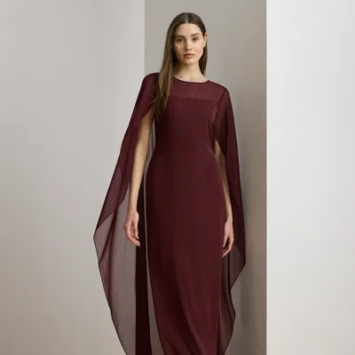 Ralph Lauren Women's Crew Neck Cape Gown In Burgundy