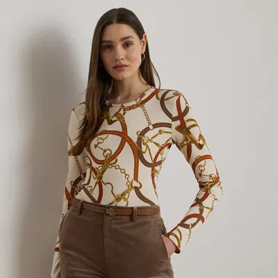 Ralph Lauren Women's Belting-print Cotton Long-sleeve Tee In Neutral