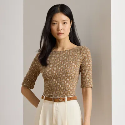 Ralph Lauren Geo-print Stretch Cotton Boatneck Tee In Multi