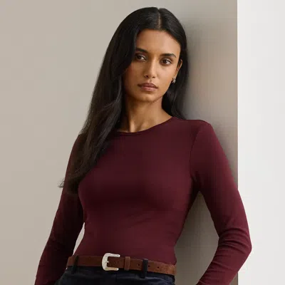 Ralph Lauren Cotton-blend Long-sleeve Top In Burgundy