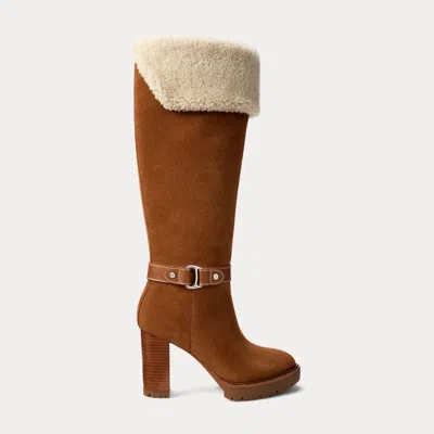 Ralph Lauren Women's Tasha Suede & Shearling Tall Heel Boot In Brown