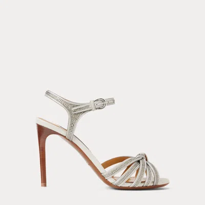 Ralph Lauren Suede Embellished Kieran Heeled Sandals 95 In Silver