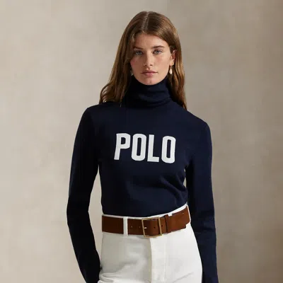 Ralph Lauren Polo Print Turtleneck Sweater In Blue