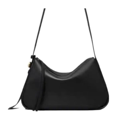 Tory Burch Romy Black Shoulder Bag With Adjustable Shoulder Strap In Grained Leather Woman