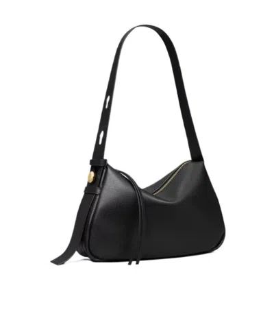 Tory Burch Romy Black Shoulder Bag With Adjustable Shoulder Strap In Grained Leather Woman
