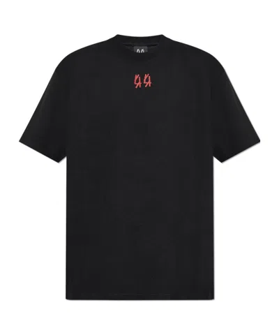 44 Label Group Black Crewneck T-shirt With Logo On The Front And Maxi Logo On The Rear In Cotton Man In Black