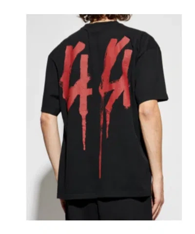 44 Label Group Black Crewneck T-shirt With Logo On The Front And Maxi Logo On The Rear In Cotton Man In Black