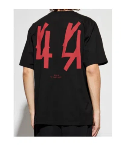 44 Label Group Black Crewneck T-shirt With Logo On The Front And Maxi Logo On The Rear In Cotton Man In Black
