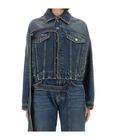 Jean Paul Gaultier Cropped Oversized Denim Jacket With Classic Collar In Animal Print