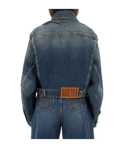 Jean Paul Gaultier Cropped Oversized Denim Jacket With Classic Collar In Animal Print