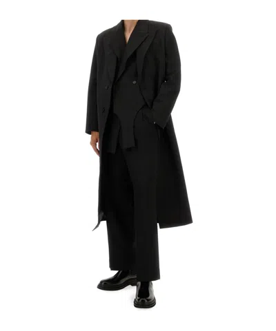 Jean Paul Gaultier Double Layer Coat With Structured Silhouette In Black
