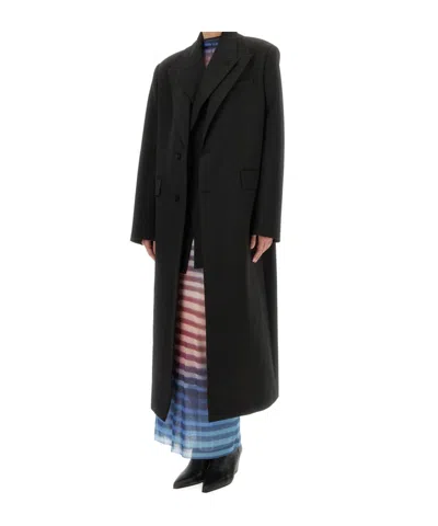 Jean Paul Gaultier Double Layer Coat With Structured Silhouette In Black