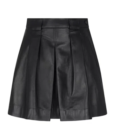 Emporio Armani Pleated Nappa Leather Mini Skirt In Black