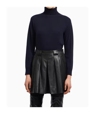 Emporio Armani Pleated Nappa Leather Mini Skirt In Black