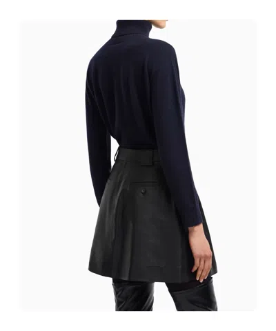 Emporio Armani Pleated Nappa Leather Mini Skirt In Black