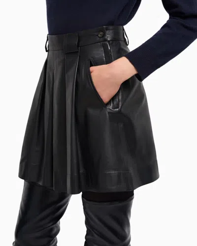 Emporio Armani Pleated Nappa Leather Mini Skirt In Black