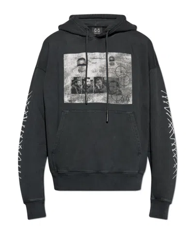 44 Label Group Print-detail Drawstring Hoodie In Black