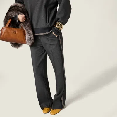 Miu Miu Knit Trousers With Side Stripe Detail In Gray