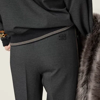 Miu Miu Knit Trousers With Side Stripe Detail In Gray