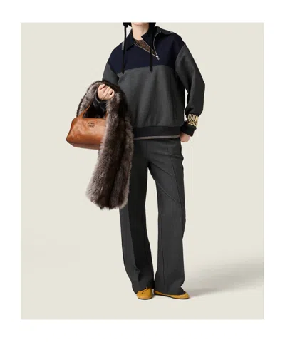 Miu Miu Knit Trousers With Side Stripe Detail In Gray