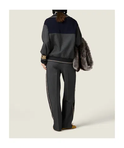 Miu Miu Knit Trousers With Side Stripe Detail In Gray
