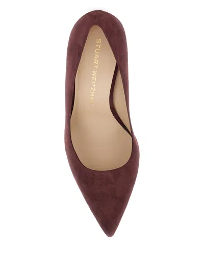 Stuart Weitzman Bordeaux Pumps With Pointed Toe And High Stiletto Heel In Suede Woman In Burgundy