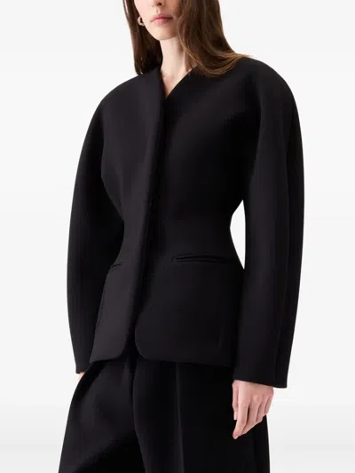 Jacquemus La Veste Ovalo Cady Collarless Jacket In Black