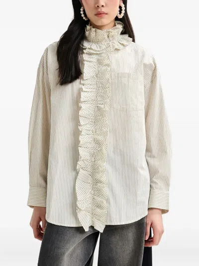 Essentiel Antwerp Stripe-pattern Ruffle-detail Shirt In Neutral
