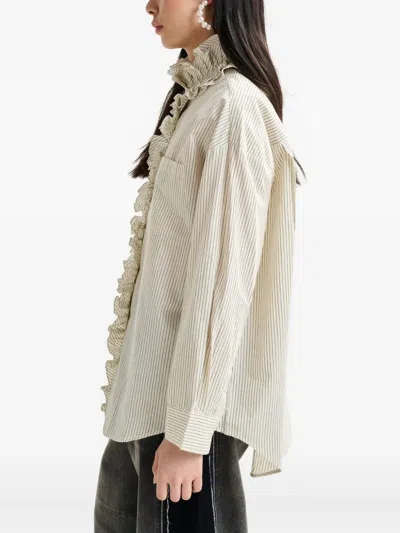 Essentiel Antwerp Stripe-pattern Ruffle-detail Shirt In Neutral