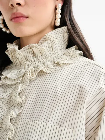 Essentiel Antwerp Stripe-pattern Ruffle-detail Shirt In Neutral