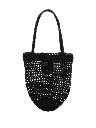 Chloé Small Summer Banana Tote Bag In Raffia In Black