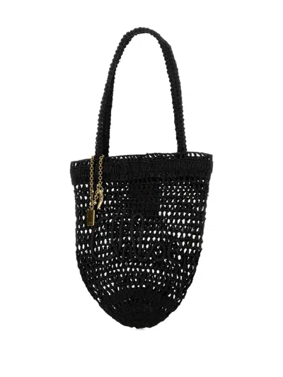 Chloé Small Summer Banana Tote Bag In Raffia In Black