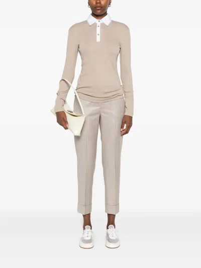 Peserico Tailored Beige Trousers With Cuffed Hems In Neutral