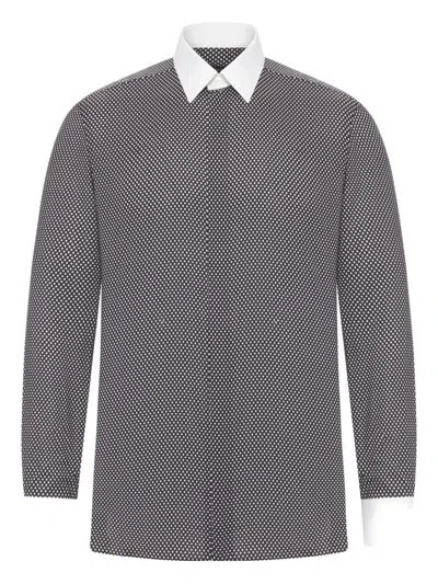 Tom Ford Cotton Shirt With Diamond Print And Contrast White Collar In Gray