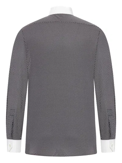 Tom Ford Cotton Shirt With Diamond Print And Contrast White Collar In Gray