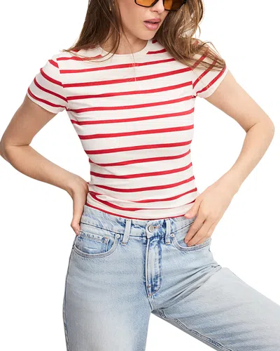 Good American Super Stretch Baby Tee In Red & White Stripe In Red