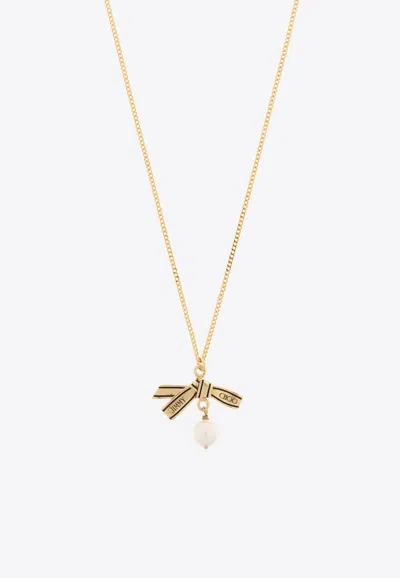 Jimmy Choo Ribbon Pendant Chain Necklace In Gold
