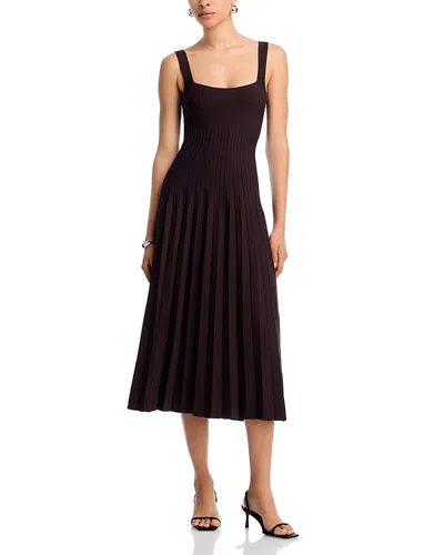 Staud Wells Pleated Cotton-blend Poplin Midi Dress In Black