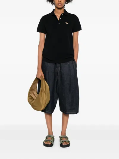 Maison Kitsuné Baby Fox-patch Polo Top In Black