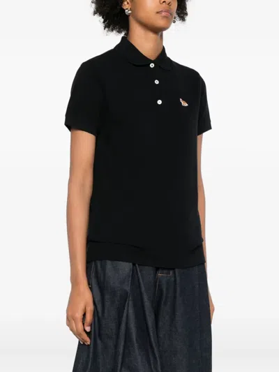 Maison Kitsuné Baby Fox-patch Polo Top In Black