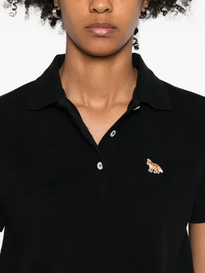 Maison Kitsuné Baby Fox-patch Polo Top In Black