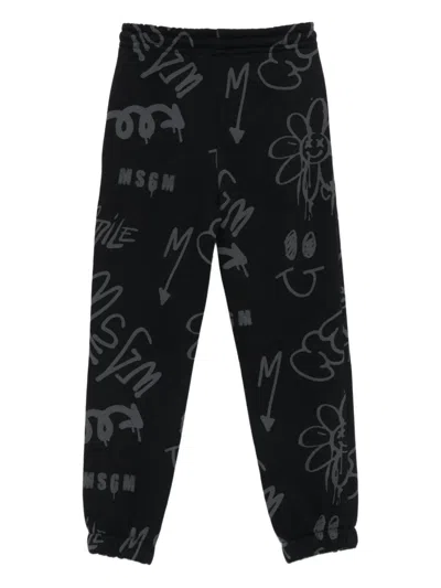 Msgm Graffiti-print Track Pants In Black