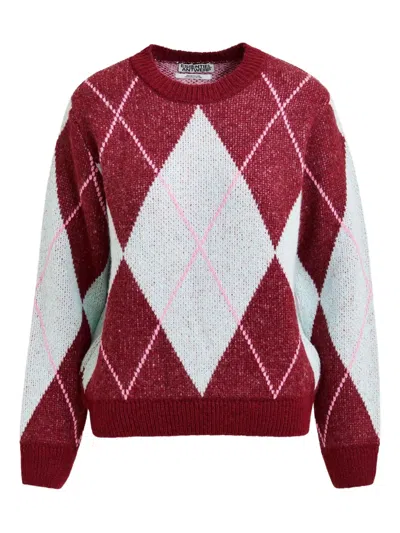 Essentiel Antwerp Diamond-pattern Crew-neck Sweater In Red