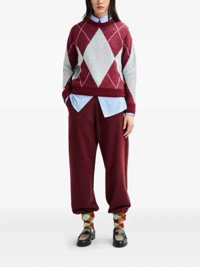 Essentiel Antwerp Diamond-pattern Crew-neck Sweater In Red