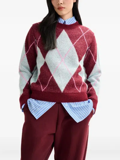 Essentiel Antwerp Diamond-pattern Crew-neck Sweater In Red