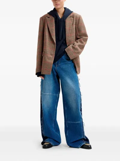 Essentiel Antwerp Cinnamon Check Print Oversized Blazer With Padded Shoulders In Gray