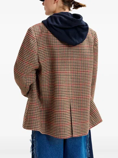 Essentiel Antwerp Cinnamon Check Print Oversized Blazer With Padded Shoulders In Gray