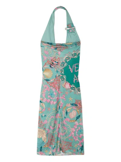 Versace Underwater Barocco Halterneck Midi Dress In Green