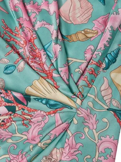 Versace Underwater Barocco Halterneck Midi Dress In Green