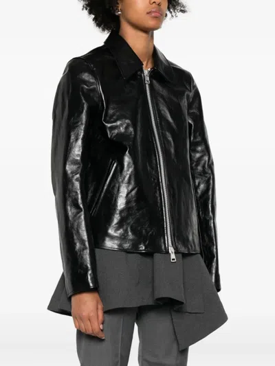 Our Legacy Zippered Long-sleeved Leather Jacket In Black